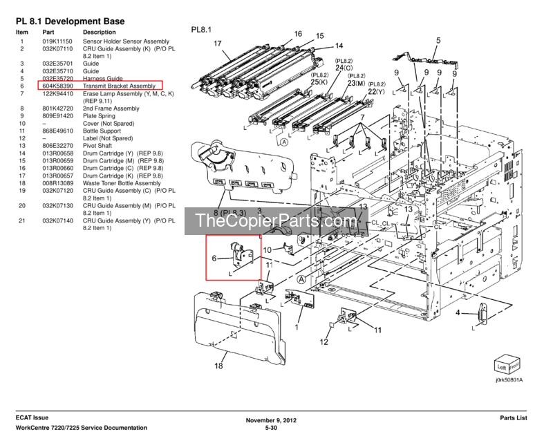 Transmit Bracket Assembly 604K58390 for Fujifilm / Fuji Xerox DocuCentre-IV C2260